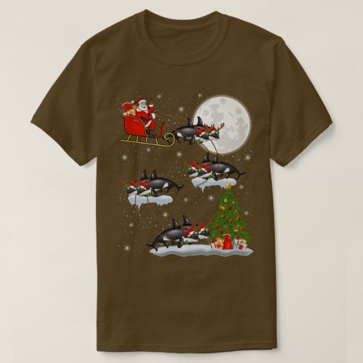 Funny Xmas Lighting Tree Santa Riding Orca Fish Ch T-shirt (Design voorkant)