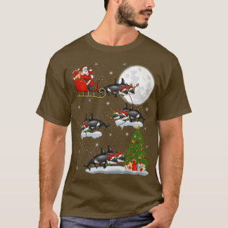 Funny Xmas Lighting Tree Santa Riding Orca Fish Ch T-shirt
