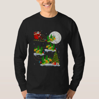 Funny Xmas Lighting Tree Santa Riding Parrot T-shirt