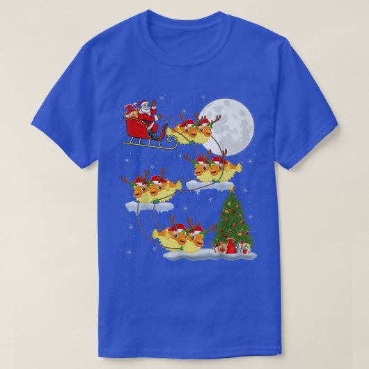 Funny Xmas Lighting Tree Santa Riding Puffer Fish  T-shirt (Design voorkant)