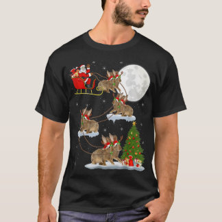 Funny Xmas Lighting Tree Santa Riding Rabbit Chris T-shirt