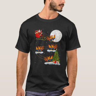 Funny Xmas Lighting Tree Santa Riding Rooster Bird T-shirt