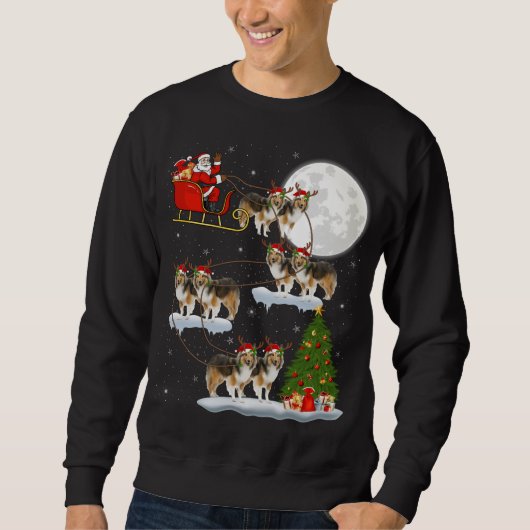 Funny Xmas Lighting Tree Santa Riding Sheltie Chri Trui (Voorkant)
