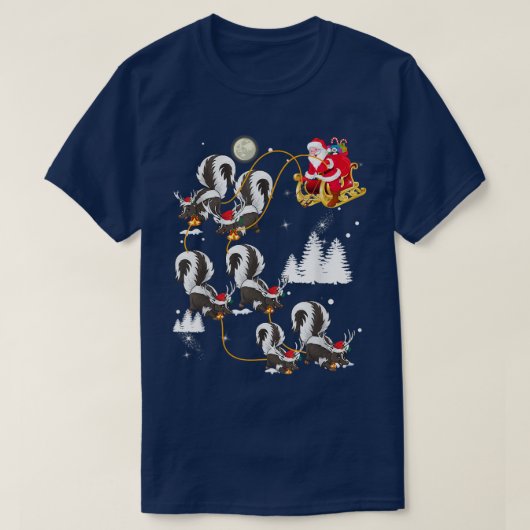 Funny Xmas Lighting Tree Santa Riding Skunk T-shirt (Design voorkant)
