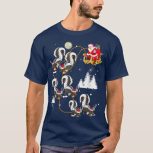 Funny Xmas Lighting Tree Santa Riding Skunk T-shirt