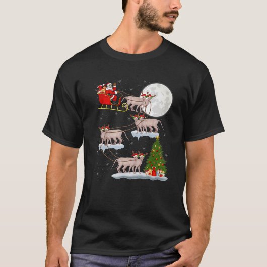 Funny Xmas Lighting Tree Santa Riding Sphynx Cat C T-shirt (Voorkant)
