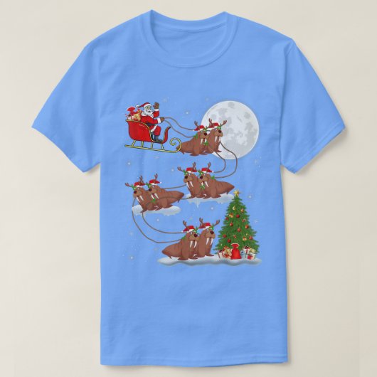 Funny Xmas Lighting Tree Santa Riding Walrus Chris T-shirt (Design voorkant)