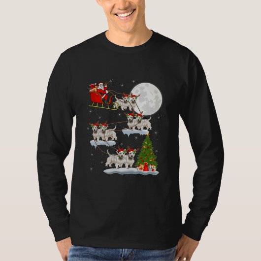 Funny Xmas Lighting Tree Santa Riding Westie T-shirt (Voorkant)