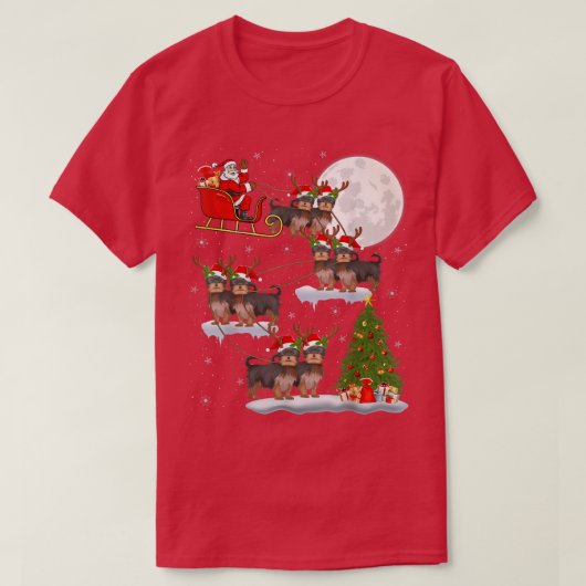 Funny Xmas Lighting Tree Santa Riding Yorkie Chris T-shirt (Design voorkant)