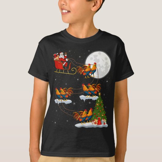 Funny Xmas Lighting Tree Santa Rooster Bird T-shirt (Voorkant)