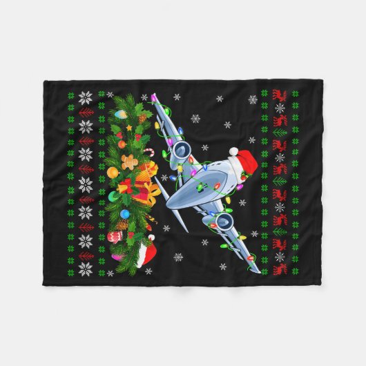 Funny Xmas Lighting Tree Santa Ugly Airplane Chris Fleece Deken (Voorkant (Horizontaal))