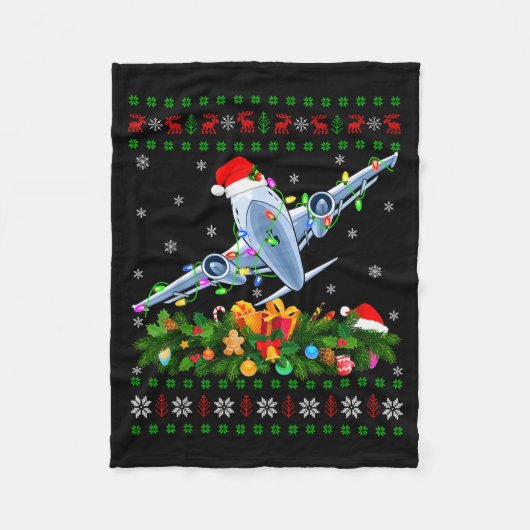 Funny Xmas Lighting Tree Santa Ugly Airplane Chris Fleece Deken (Voorkant)