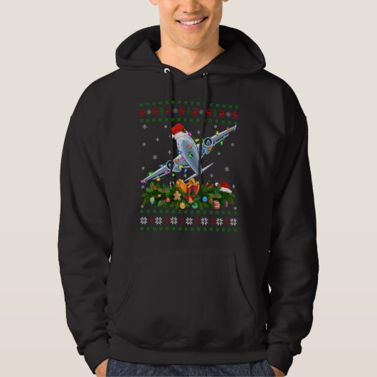 Funny Xmas Lighting Tree Santa Ugly Airplane Chris Hoodie (Voorkant)