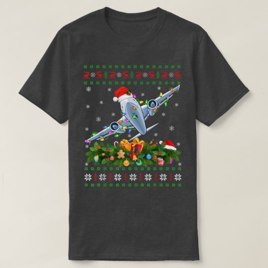 Funny Xmas Lighting Tree Santa Ugly Airplane Chris T-shirt (Design voorkant)