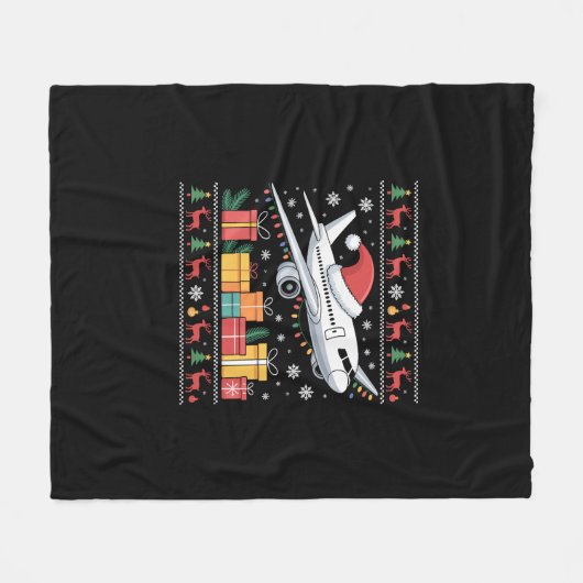 Funny Xmas Lighting Tree Santa Ugly Airplane  Fleece Deken (Voorkant (Horizontaal))