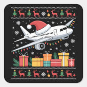 Funny Xmas Lighting Tree Santa Ugly Airplane  Vierkante Sticker (Voorkant)