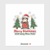 Funny Xmas Lights Stocking Santa Hat Sloth Christm Sticker (Vel)