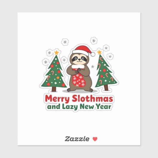 Funny Xmas Lights Stocking Santa Hat Sloth Christm Sticker (Vel)
