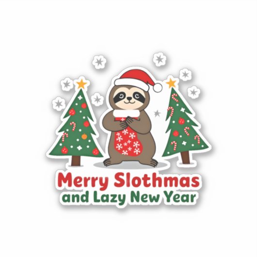 Funny Xmas Lights Stocking Santa Hat Sloth Christm Sticker (Voorkant)