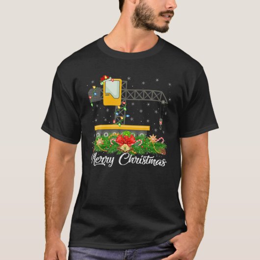 Funny Xmas Matching Santa Hat Construction Crane C T-shirt (Voorkant)