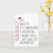 Funny Xmas Nice Naughty List I Can Explain I Swear Kaart (Gele Bloem)