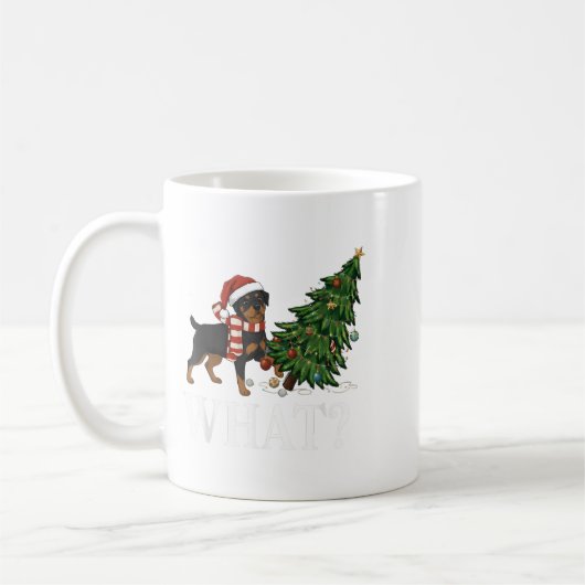 Funny Xmas Rottweiler Pushing Christmas Tree Over  Koffiemok (Links)