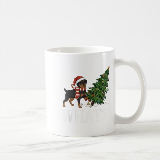 Funny Xmas Rottweiler Pushing Christmas Tree Over  Koffiemok (Rechts)
