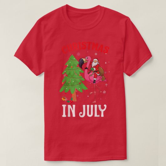 Funny Xmas Santa Flamingo Christmas In July T-shirt (Design voorkant)