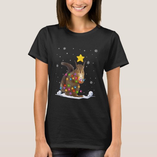 Funny Xmas Squirrel Animals Lover kerstboom L T-shirt (Voorkant)