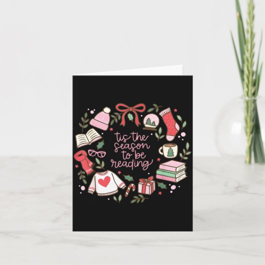 Funny Xmas Tis The Season To Be Reading Books Paja Kaart (Voorkant)