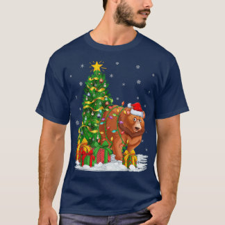 Funny Xmas Tree Family Matking Santa Grizzly Beer T-shirt