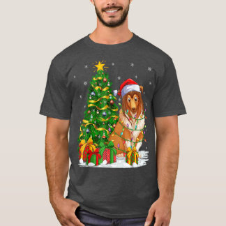 Funny Xmas Tree Family Matking Santa Sheepdog Chr T-shirt