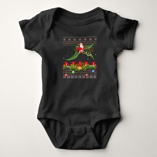 Funny Xmas Ugly Santa Riding Pterodactyl Bird Chri Romper (Voorkant)