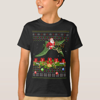 Funny Xmas Ugly Santa Riding Pterodactyl Bird Chri T-shirt