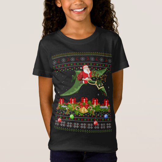Funny Xmas Ugly Santa Riding Pterodactyl Bird Chri T-shirt (Voorkant)