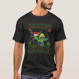 Funny Xmas verlichtende kerstman met Ugly Spinosau T-shirt