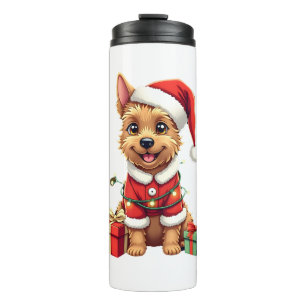 Funny Xmas Verlichting Kerstman Border Terrier Hon Thermosbeker