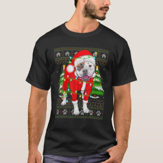 Funny Xmas verlichting Ugly Santa American Bulldog T-shirt