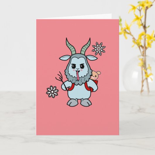 Funny Yami Kawaii Merry Krampus Holiday Card Kaart (Gele Bloem)