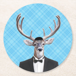 Funny Yarmulke Happy Hanukkah Deer Blue Pset Ronde Kartonnen Onderzetter