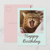 Funny Yawning Cat en Schattige Happy Birthday Briefkaart (Voorkant / Achterkant)