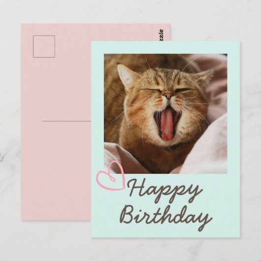 Funny Yawning Cat en Schattige Happy Birthday Briefkaart (Voorkant / Achterkant)