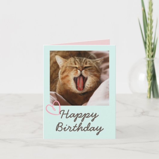 Funny Yawning Cat en Schattige Happy Birthday Kaart (Voorkant)