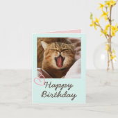 Funny Yawning Cat en Schattige Happy Birthday Kaart (Gele Bloem)