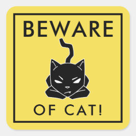Funny Yellow Beware van kat Sign Vierkante Sticker