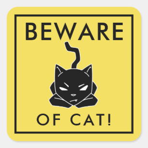 Funny Yellow Beware van kat Sign Vierkante Sticker