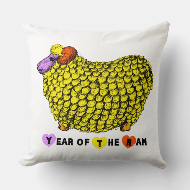 Funny Yellow Big Ram Chinese Zodiac Birthday SqPi Kussen (Voorkant)