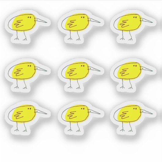 Funny Yellow Bird Doodle Custom-Cut Vinyl Stickers (Voorkant)
