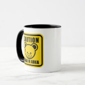 Funny Yellow Black Teddy Bear Warning Sign Art Mok (Voorkant links)