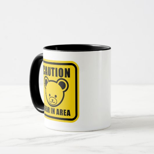 Funny Yellow Black Teddy Bear Warning Sign Art Mok (Voorkant links)